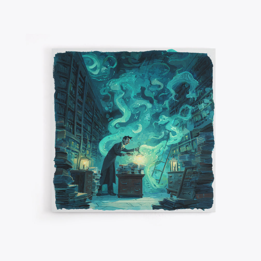 The Archivist Of Dreaming Bones, Square Wall Art, Lovecraftian Horror Art, Canvas Print, Halloween Wall Decor, Gothic Home Decor