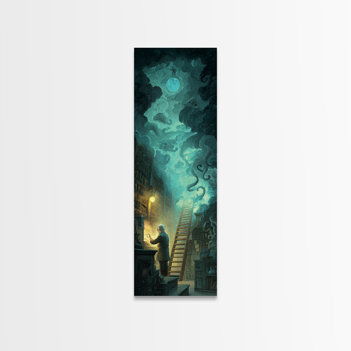 The Archivist Of Dreaming Bones, Tall Narrow Wall Art, Haunted Gothic Art, Canvas Print, Halloween Wall Decor, Gothic Home Decor