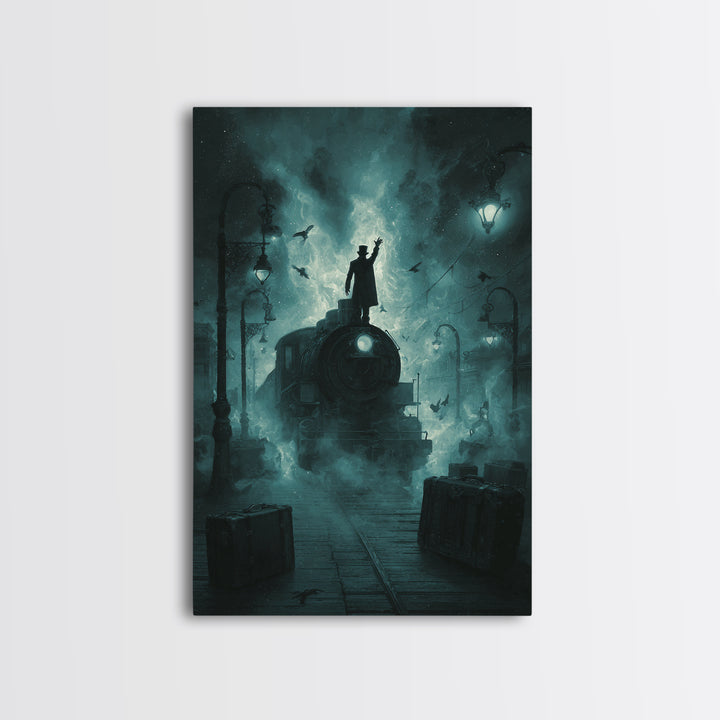 The Phantom Train To Kadath, Vertical Wall Art, Eldritch Gothic Decor, Framed Canvas Print, Halloween Wall Decor, Gothic Home Decor