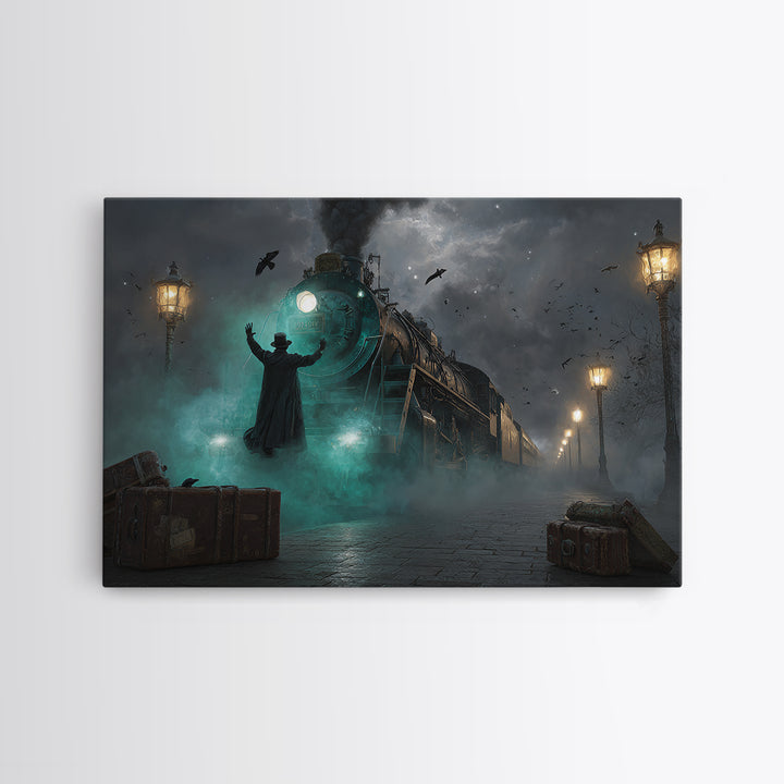 The Phantom Train To Kadath, Landscape Wall Art, Dark Fantasy Wall Art, Framed Canvas Print, Halloween Wall Decor, Gothic Home Decor
