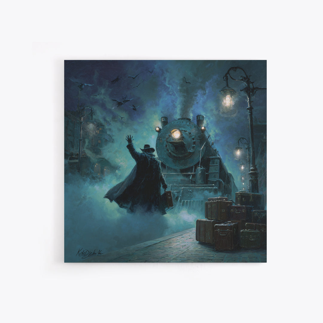 The Phantom Train To Kadath, Square Wall Art, Spooky Home Decor, Framed Canvas Print, Halloween Wall Decor, Gothic Home Decor