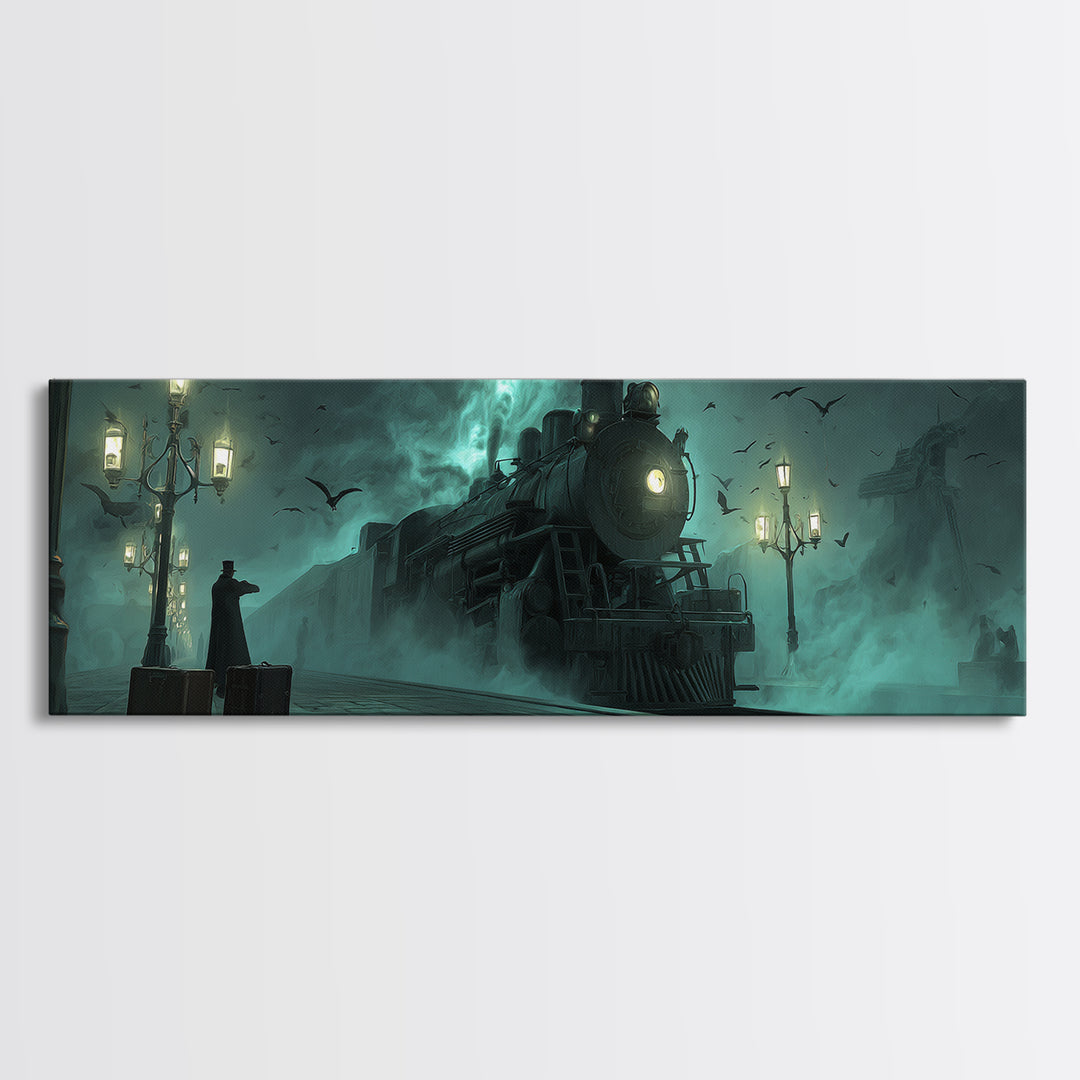 The Phantom Train To Kadath, Extra Wide Wall Art, Eldritch Gothic Decor, Canvas Print, Halloween Wall Decor, Gothic Home Decor