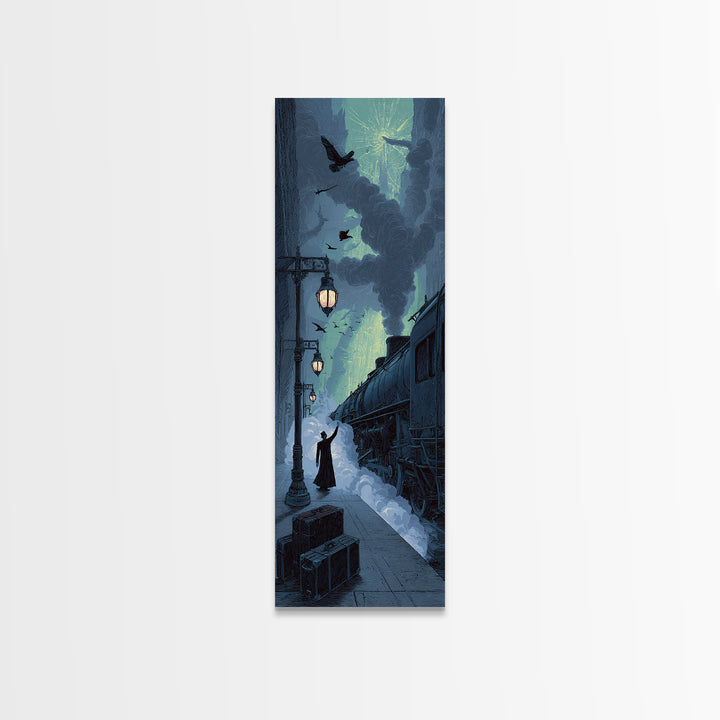 The Phantom Train To Kadath, Tall Narrow Wall Art, Haunted Gothic Art, Framed Canvas Print, Halloween Wall Decor, Gothic Home Decor