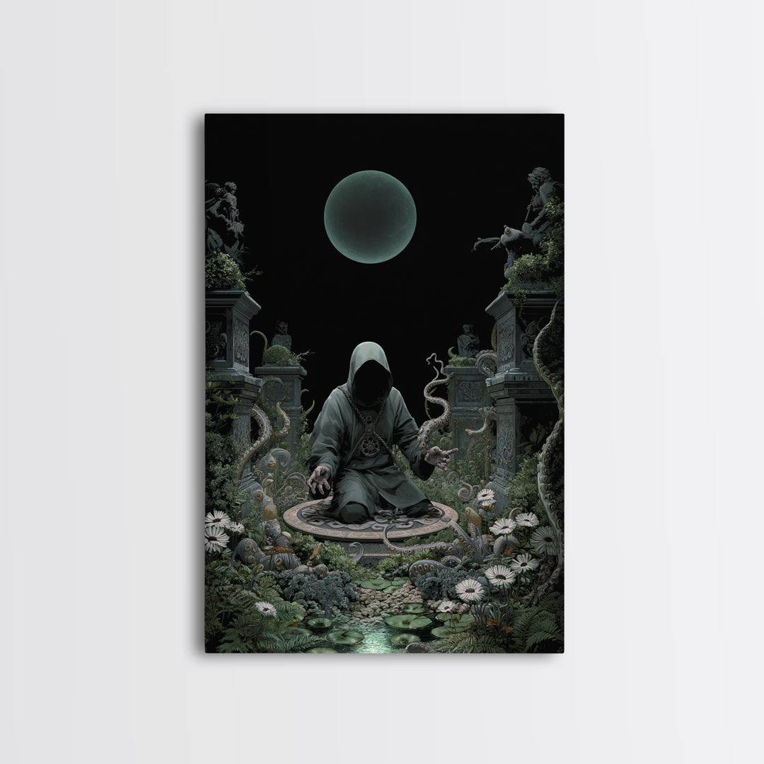 The Garden Of The Eyeless Moon, Vertical Wall Art, Dark Halloween Decor, Framed Canvas Print, Halloween Wall Decor, Gothic Home Decor