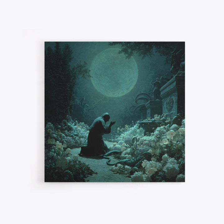 The Garden Of The Eyeless Moon, Square Wall Art, Gothic Horror Wall Art, Framed Canvas Print, Halloween Wall Decor, Gothic Home Decor