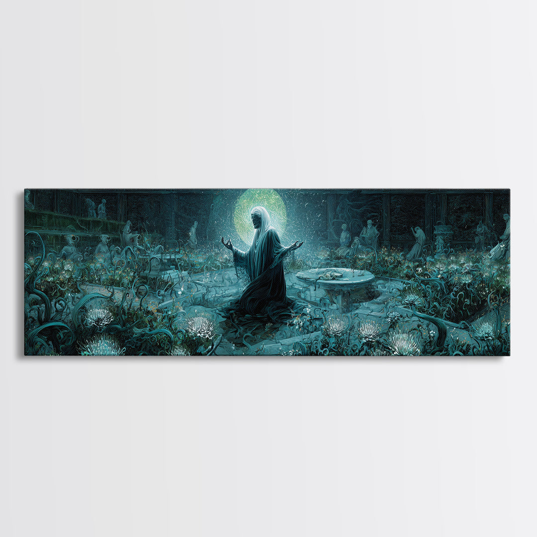 The Garden Of The Eyeless Moon, Extra Wide Wall Art, Eldritch Gothic Decor, Framed Canvas Print, Halloween Wall Decor, Gothic Home Decor