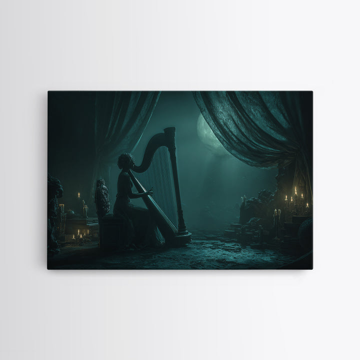 The Harpist Of Abyssal Sleep, Landscape Wall Art, Gothic Horror Wall Art, Canvas Print, Halloween Wall Decor, Gothic Home Decor
