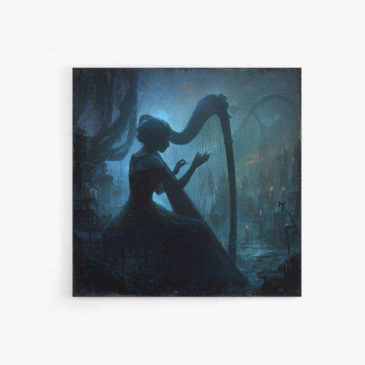 The Harpist Of Abyssal Sleep, Square Wall Art, Dark Halloween Decor, Canvas Print, Halloween Wall Decor, Gothic Home Decor