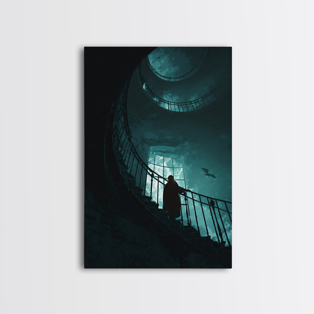 The Last Lighthouse Of Y’Ha-Nthlei, Vertical Wall Art, Macabre Wall Art, Framed Canvas Print, Halloween Wall Decor, Gothic Home Decor