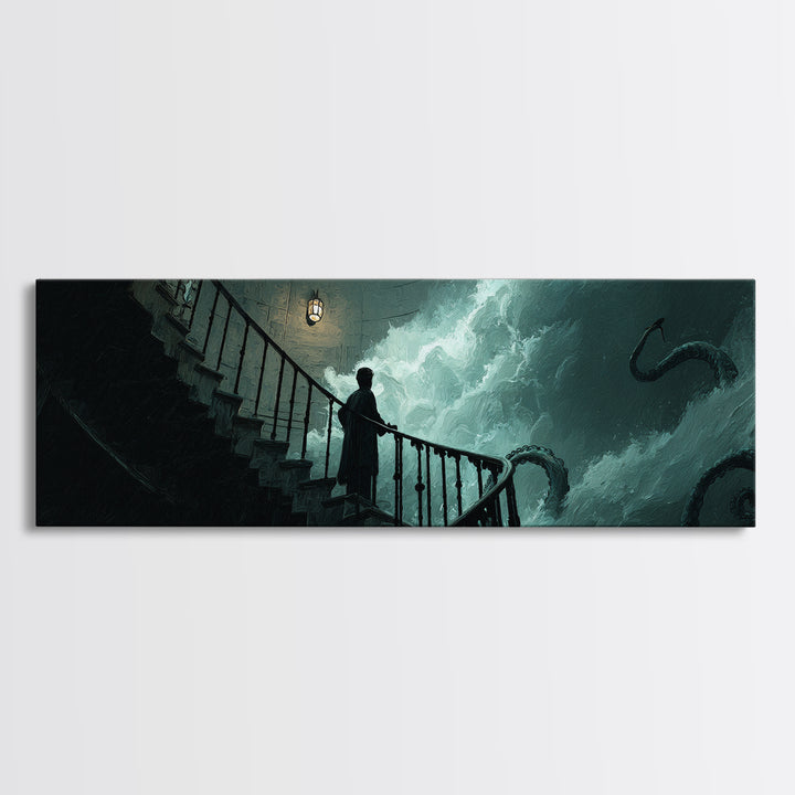 The Last Lighthouse Of Y’Ha-Nthlei, Extra Wide Wall Art, Lovecraftian Horror Art, Canvas Print, Halloween Wall Decor, Gothic Home Decor