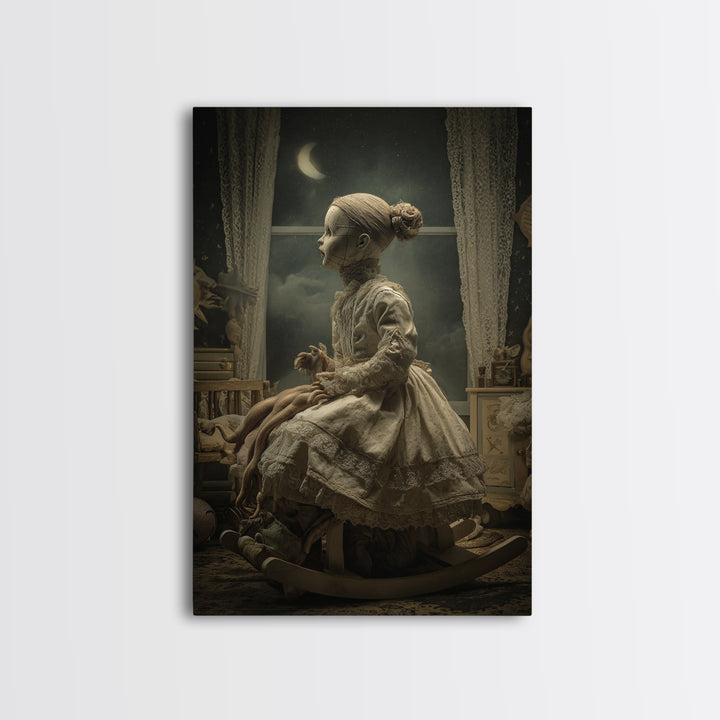 The Doll From Beyond The Void, Vertical Wall Art, Gothic Horror Wall Art, Framed Canvas Print, Halloween Wall Decor, Gothic Home Decor