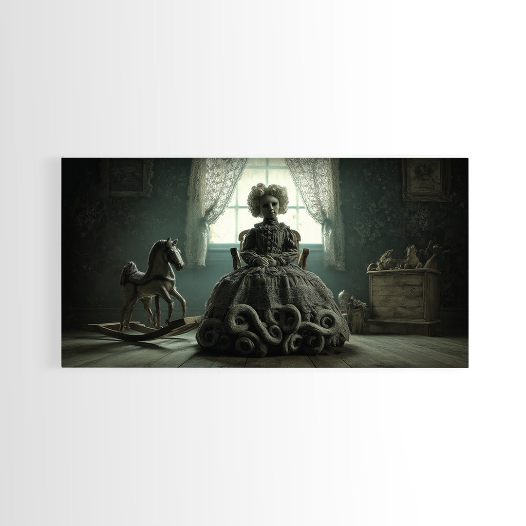 The Doll From Beyond The Void, Wide Panoramic Art, Dark Fantasy Wall Art, Canvas Print, Halloween Wall Decor, Gothic Home Decor