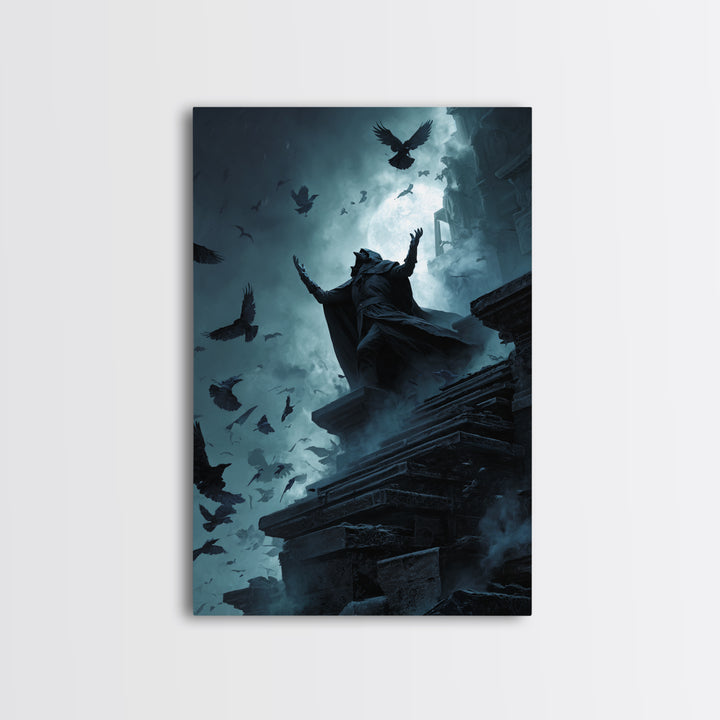 The Raven Sermon Of Leng, Vertical Wall Art, Eldritch Gothic Decor, Canvas Print, Halloween Wall Decor, Gothic Home Decor, Spooky Wall Decor