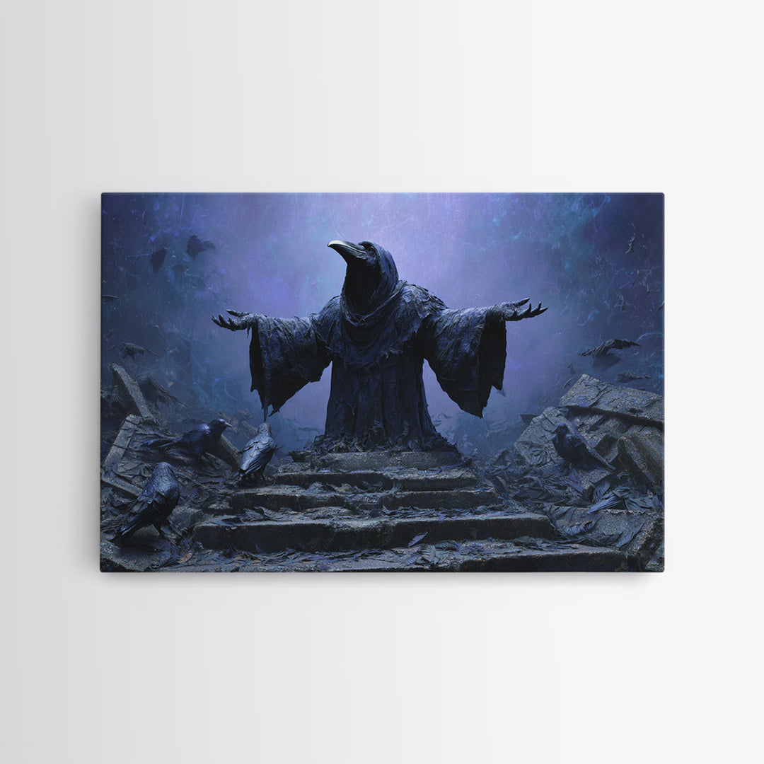 The Raven Sermon Of Leng, Landscape Wall Art, Spooky Home Decor, Framed Canvas Print, Halloween Wall Decor, Gothic Home Decor