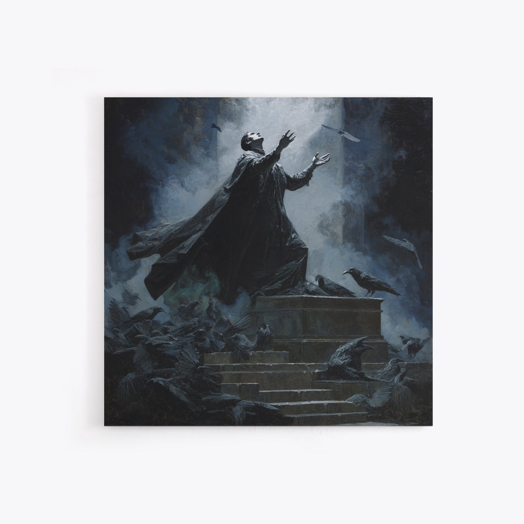The Raven Sermon Of Leng, Square Wall Art, Dark Fantasy Wall Art, Framed Canvas Print, Halloween Wall Decor, Gothic Home Decor