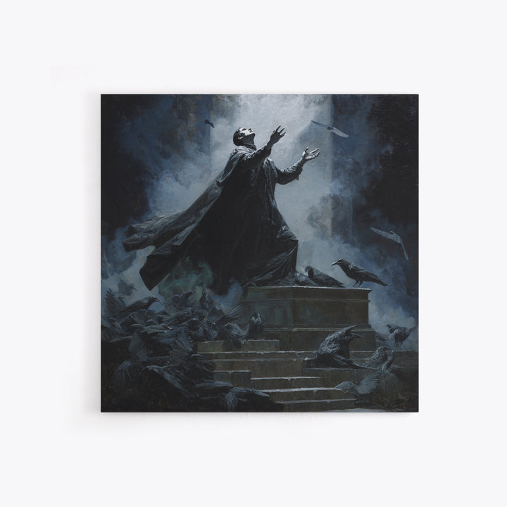 The Raven Sermon Of Leng, Square Wall Art, Dark Fantasy Wall Art, Framed Canvas Print, Halloween Wall Decor, Gothic Home Decor