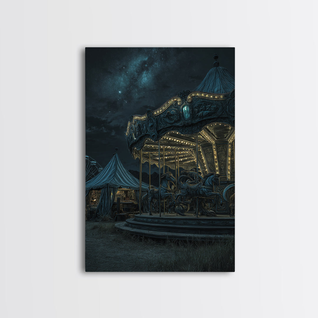 The Carousel Of Sleeping Planets, Vertical Wall Art, Dark Fantasy Wall Art, Framed Canvas Print, Halloween Wall Decor, Gothic Home Decor
