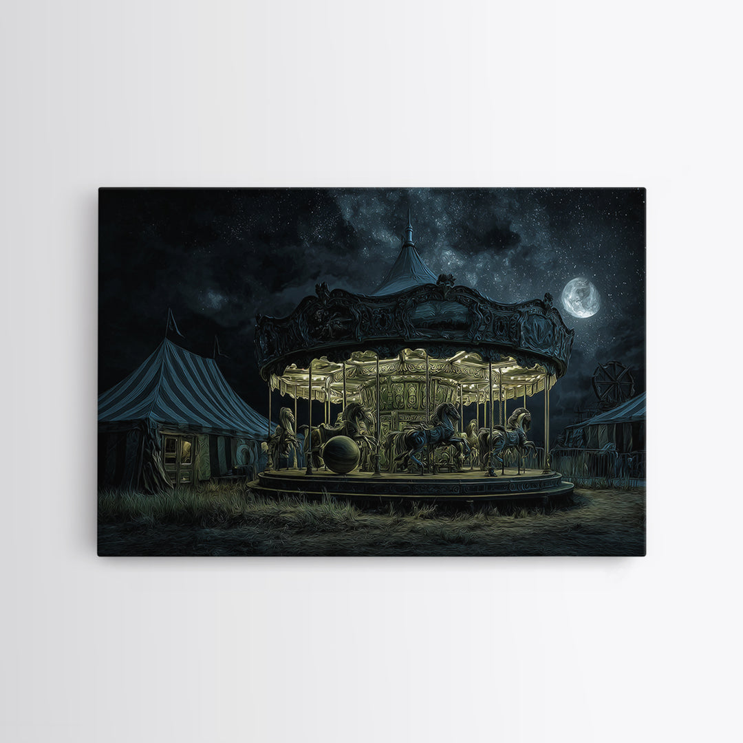 The Carousel Of Sleeping Planets, Landscape Wall Art, Dark Fantasy Wall Art, Canvas Print, Halloween Wall Decor, Gothic Home Decor