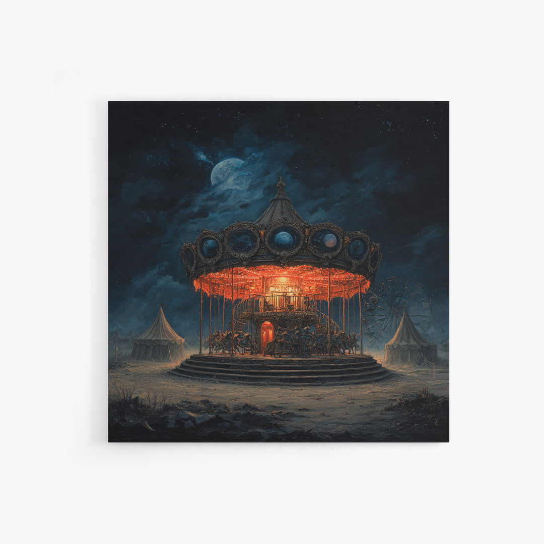 The Carousel Of Sleeping Planets, Square Wall Art, Haunted Gothic Art, Framed Canvas Print, Halloween Wall Decor, Gothic Home Decor