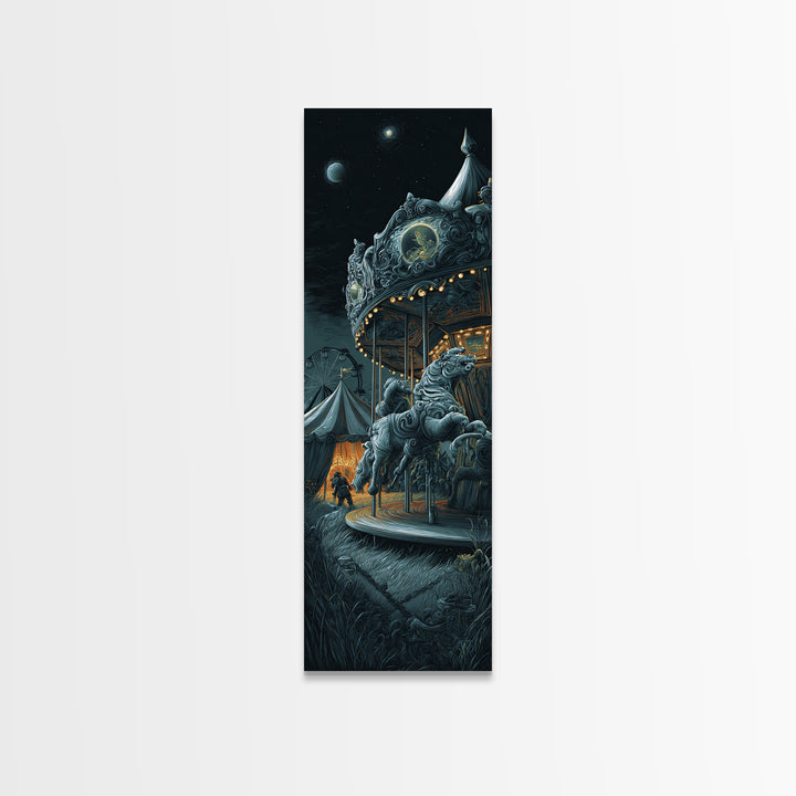 The Carousel Of Sleeping Planets, Tall Narrow Wall Art, Eldritch Gothic Decor, Framed Canvas Print, Halloween Wall Decor, Gothic Home Decor