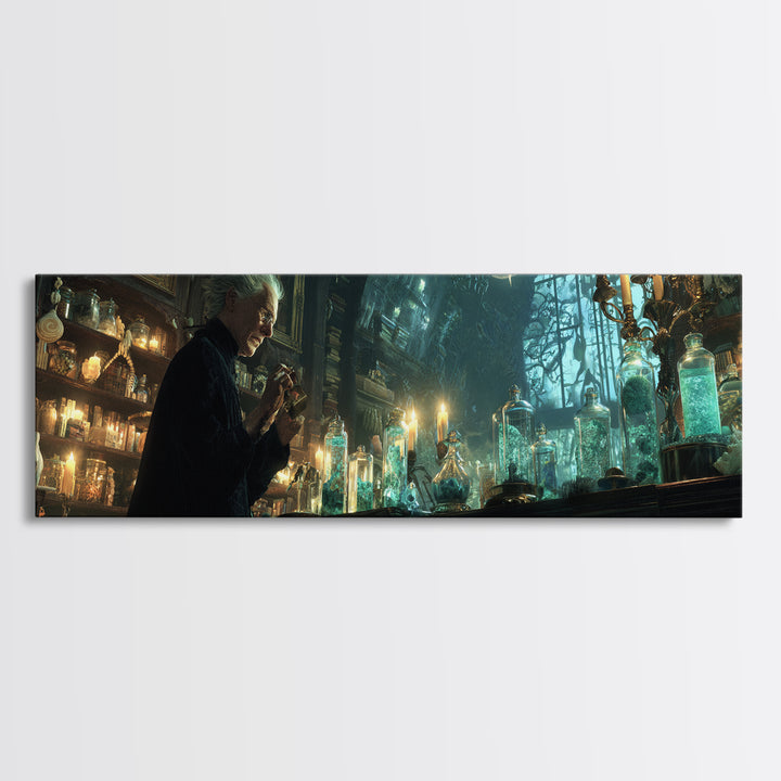The Apothecary Of Black Seashell Dreams, Extra Wide Wall Art, Haunted Gothic Art, Framed Canvas Print, Halloween Wall Decor