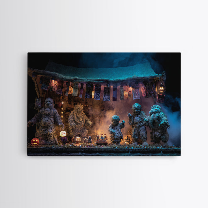 The Festival Of The Little Old Ones, Landscape Wall Art, Haunted Gothic Art, Framed Canvas Print, Halloween Wall Decor, Gothic Home Decor