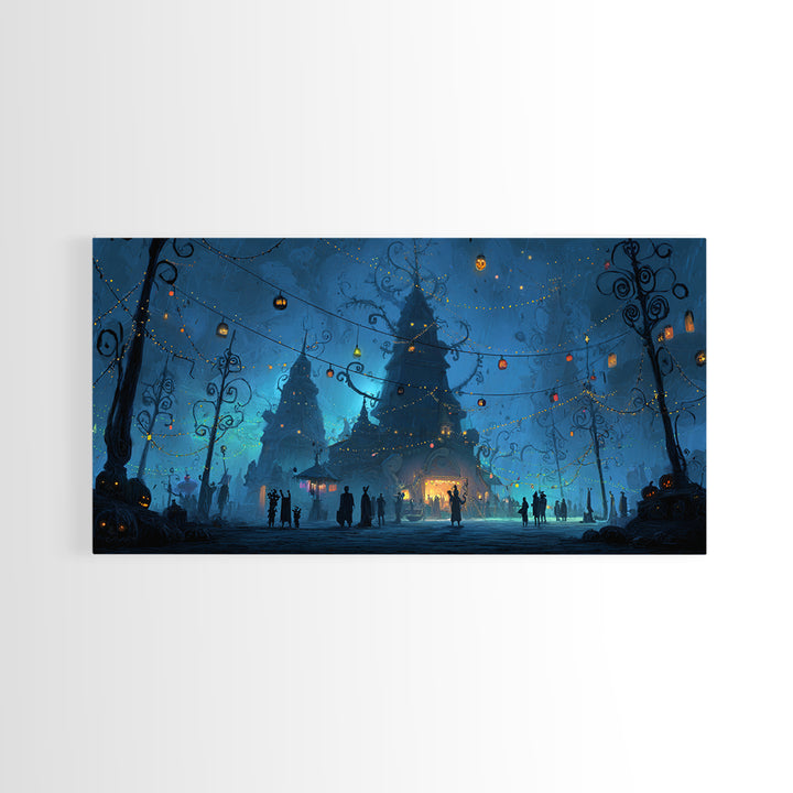 The Festival Of The Little Old Ones, Wide Panoramic Art, Spooky Home Decor, Canvas Print, Halloween Wall Decor, Gothic Home Decor