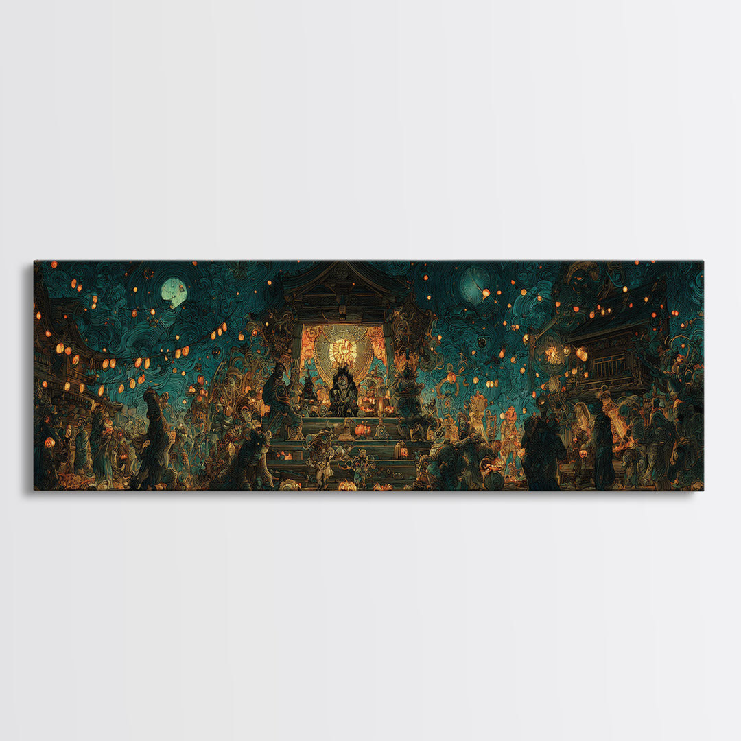 The Festival Of The Little Old Ones, Extra Wide Wall Art, Macabre Wall Art, Framed Canvas Print, Halloween Wall Decor, Gothic Home Decor