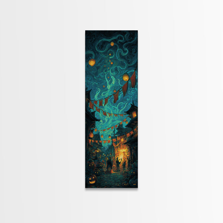 The Festival Of The Little Old Ones, Tall Narrow Wall Art, Haunted Gothic Art, Framed Canvas Print, Halloween Wall Decor, Gothic Home Decor