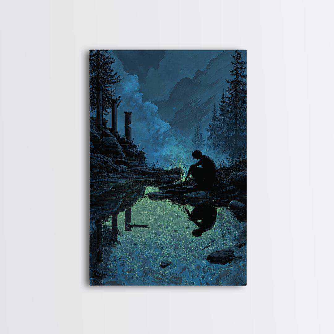 The Mirror Lake Of Lost Constellations, Vertical Wall Art, Macabre Wall Art, Framed Canvas Print, Halloween Wall Decor, Gothic Home Decor