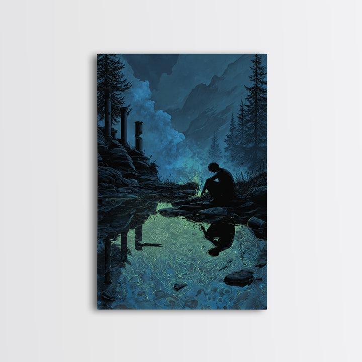 The Mirror Lake Of Lost Constellations, Vertical Wall Art, Macabre Wall Art, Framed Canvas Print, Halloween Wall Decor, Gothic Home Decor