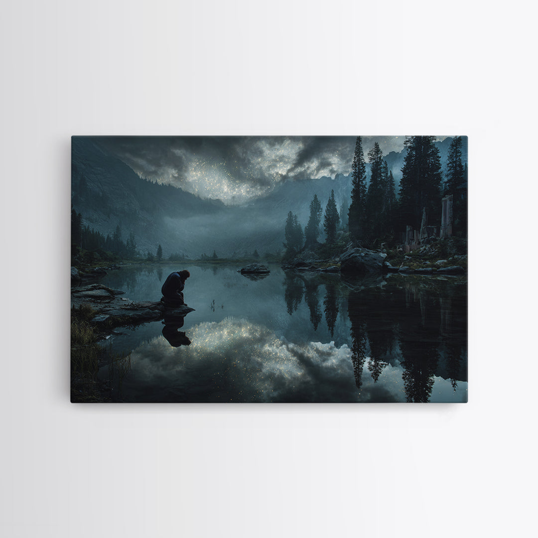 The Mirror Lake Of Lost Constellations, Landscape Wall Art, Macabre Wall Art, Framed Canvas Print, Halloween Wall Decor, Gothic Home Decor