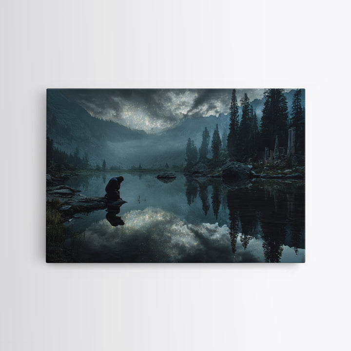 The Mirror Lake Of Lost Constellations, Landscape Wall Art, Macabre Wall Art, Framed Canvas Print, Halloween Wall Decor, Gothic Home Decor