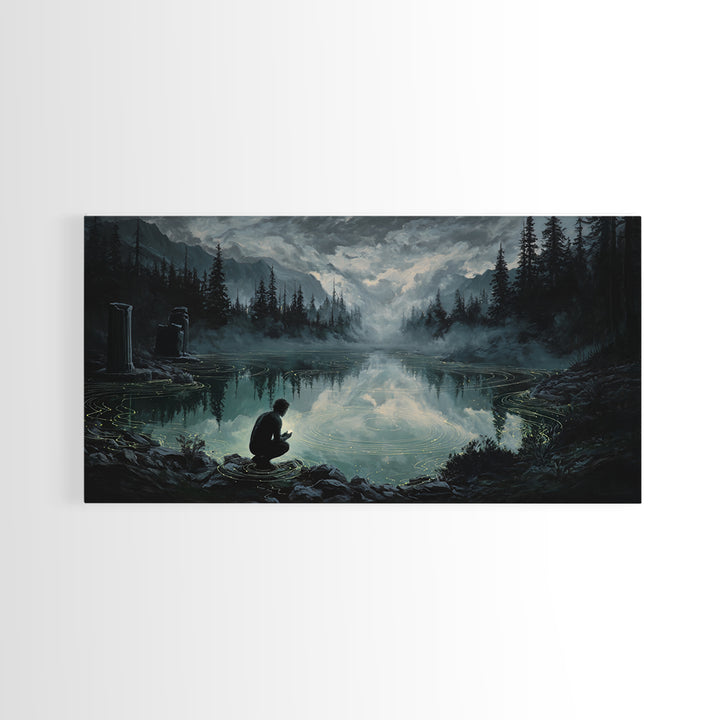 The Mirror Lake Of Lost Constellations, Wide Panoramic Art, Macabre Wall Art, Canvas Print, Halloween Wall Decor, Gothic Home Decor