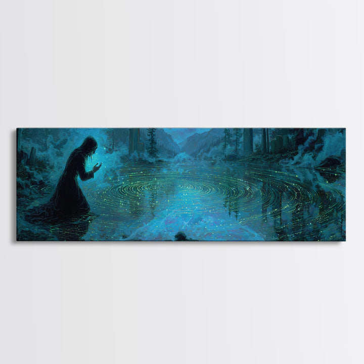 The Mirror Lake Of Lost Constellations, Extra Wide Wall Art, Eldritch Gothic Decor, Canvas Print, Halloween Wall Decor, Gothic Home Decor