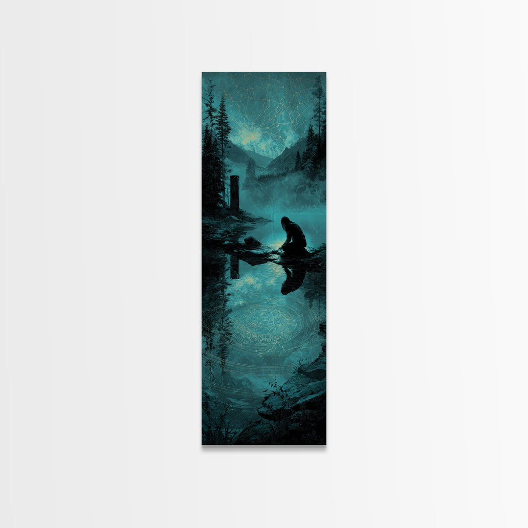 The Mirror Lake Of Lost Constellations, Tall Narrow Wall Art, Dark Fantasy Wall Art, Framed Canvas Print, Halloween Wall Decor