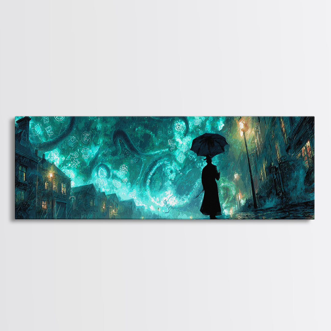 The Umbrella Of The Outer Rain, Extra Wide Wall Art, Spooky Home Decor, Canvas Print, Halloween Wall Decor, Gothic Home Decor