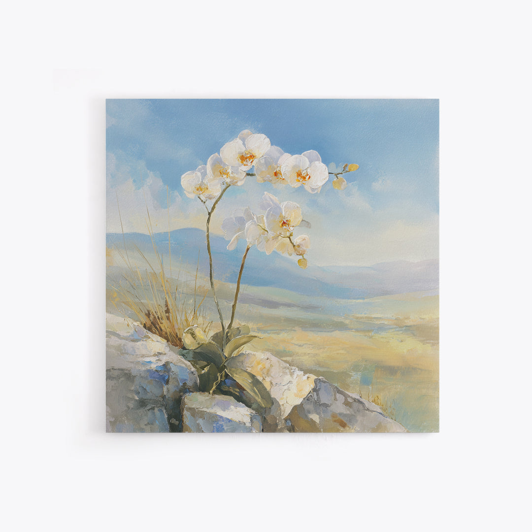 White Orchid on Stone Background Framed Canvas Print, Dental Office Art, Printable Wall Art, Office Decor, Fine Art, Calm, DOA-1x1-12
