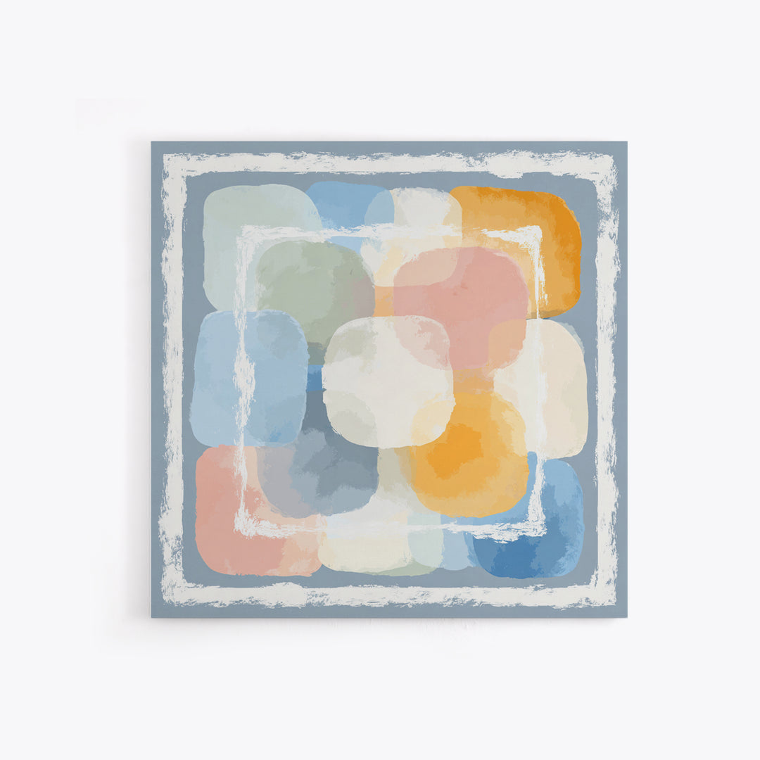 Simple Rainbow Pastel Shapes for Children Framed Canvas Print, Dental Office Art, Digital Artwork, Office Decor, Fine Art, Calm, DOA-1x1-21