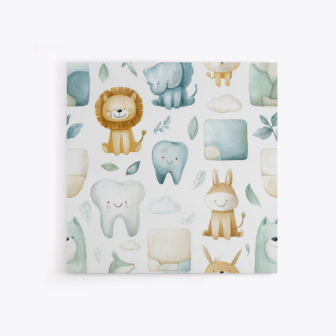 Cheerful Animal Dentist Themed Character Without Text Canvas Print, Dental Office Art, Medical Art, Office Decor, Calm, DOA-1x1-50