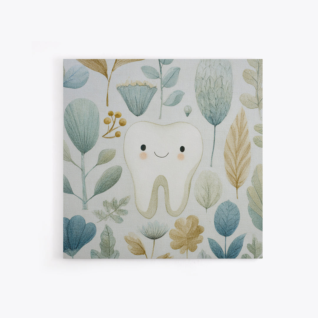 Playful Tooth Shaped Character Framed Canvas Print, Dental Office Art, Dental Wall Art, Office Decor, Abstract Art, Calm, DOA-1x1-6