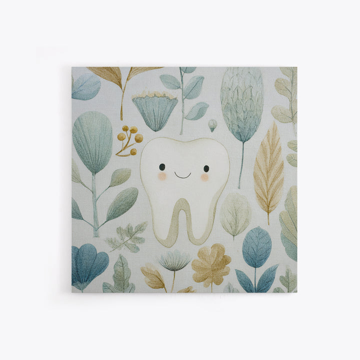 Playful Tooth Shaped Character Framed Canvas Print, Dental Office Art, Dental Wall Art, Office Decor, Abstract Art, Calm, DOA-1x1-6
