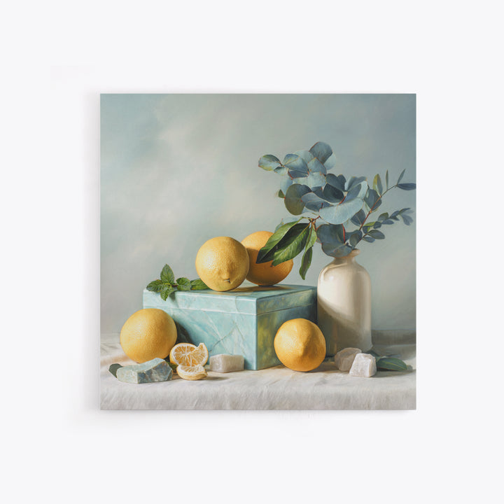 Fresh Citrus and Mint Still Life Framed Canvas Print, Dental Office Art, Medical Office Art, Office Decor, Oil Painting, Calm, DOA-1x1-79