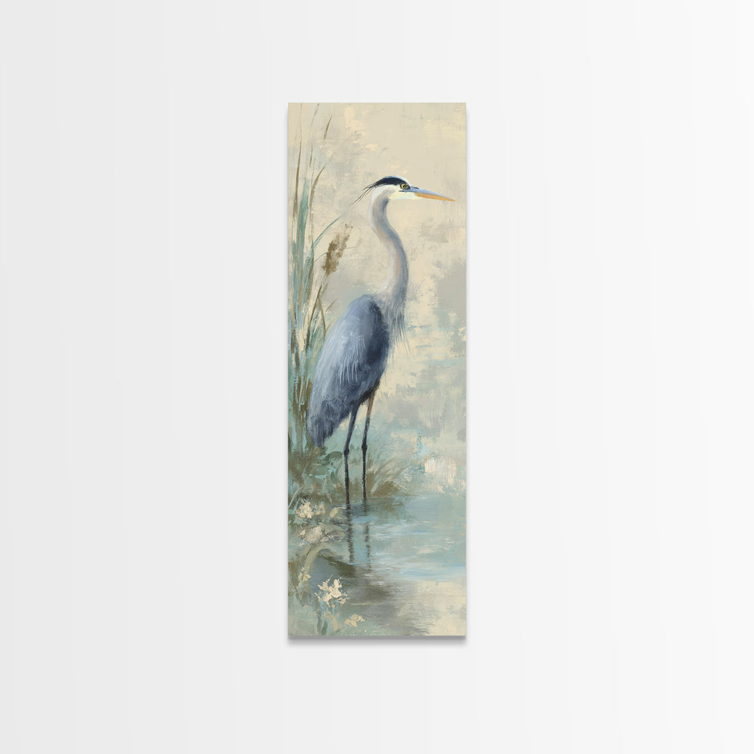Blue Heron by Calm Marsh Water Canvas Print, Dental Office Art, Digital Print, Office Decor, Calm, Medical Office Decor, DOA-1x3-11