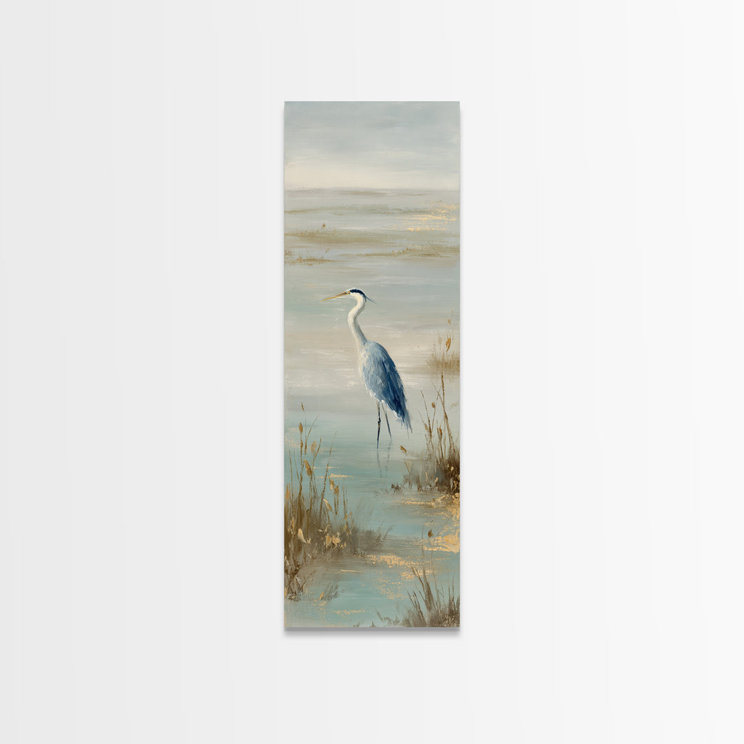 Blue Heron by Calm Marsh Water Canvas Print, Dental Office Art, Science Art, Office Decor, Fine Art, Calm, Boho Decor, DOA-1x3-35