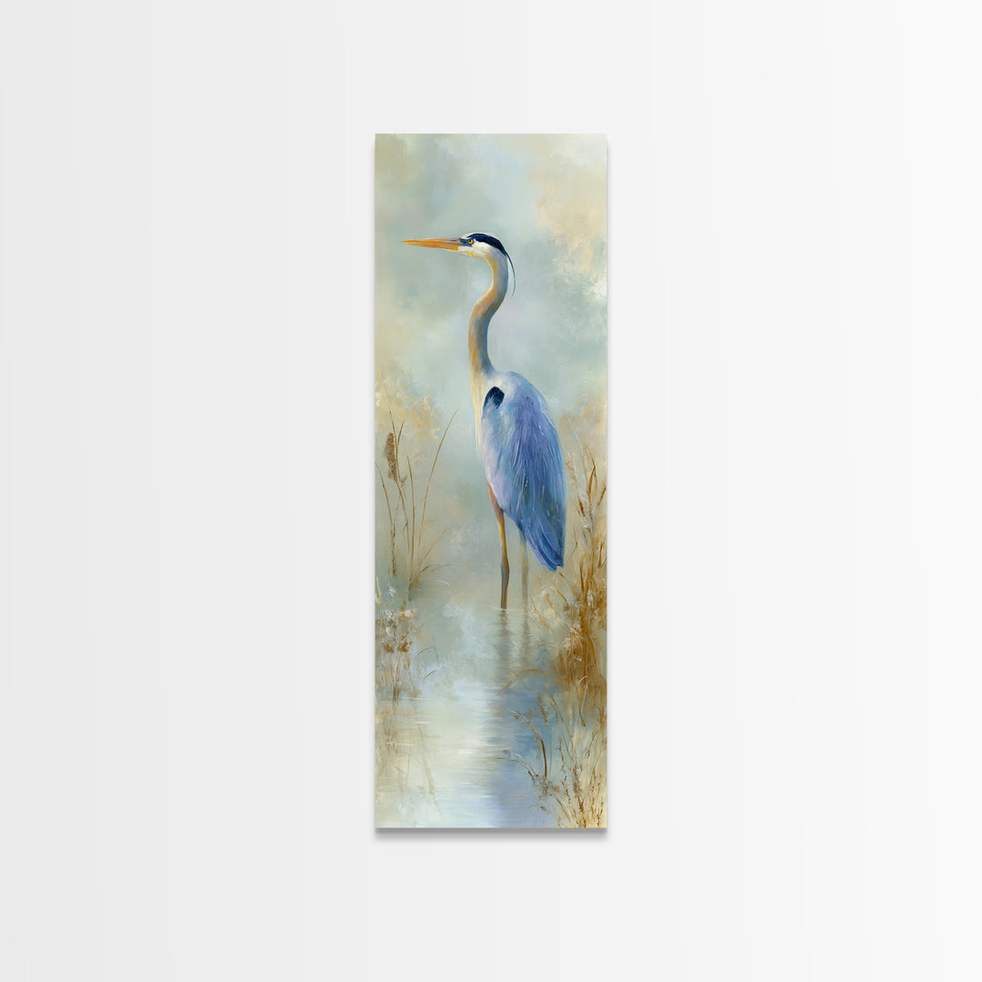 Blue Heron by Calm Marsh Water Canvas Print, Dental Office Art, Statement Artwork, Office Decor, Fine Art, Calm, DOA-1x3-59