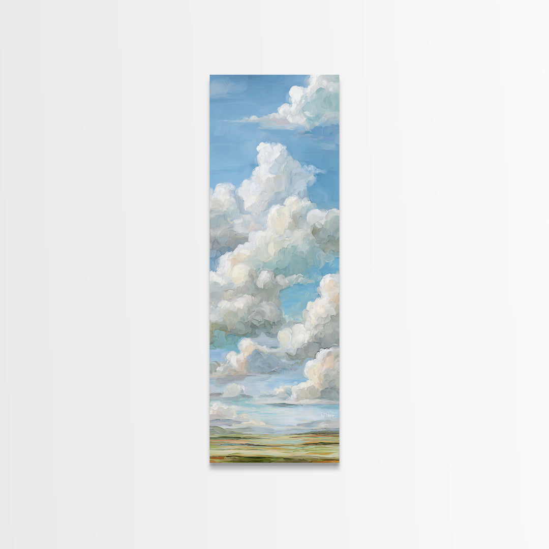 Peaceful Clouds over Open Meadow Framed Canvas Print, Dental Office Art, Dentistry Art, Office Decor, Fine Art, Calm, DOA-1x3-69