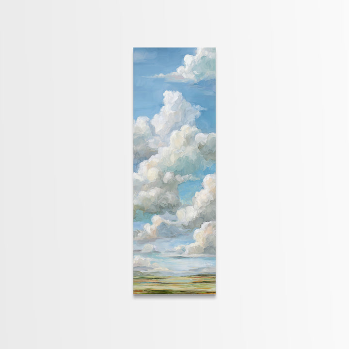 Peaceful Clouds over Open Meadow Framed Canvas Print, Dental Office Art, Dentistry Art, Office Decor, Fine Art, Calm, DOA-1x3-69