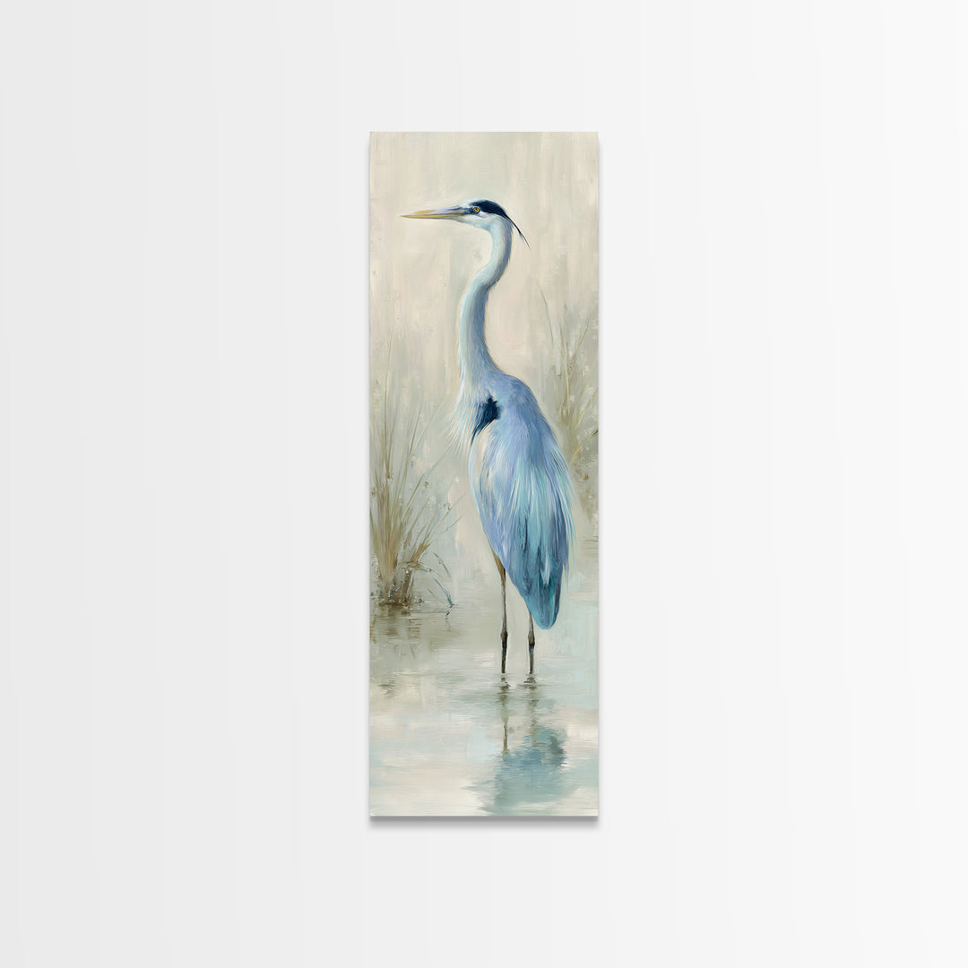Blue Heron by Calm Marsh Water Framed Canvas Print, Dental Office Art, Textured Painting, Office Decor, Fine Art, Calm, DOA-1x3-83
