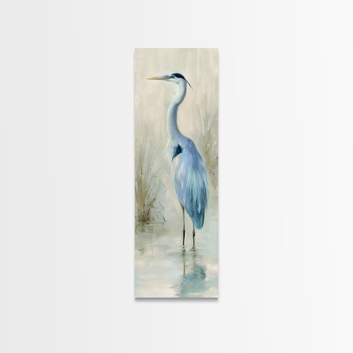 Blue Heron by Calm Marsh Water Framed Canvas Print, Dental Office Art, Textured Painting, Office Decor, Fine Art, Calm, DOA-1x3-83